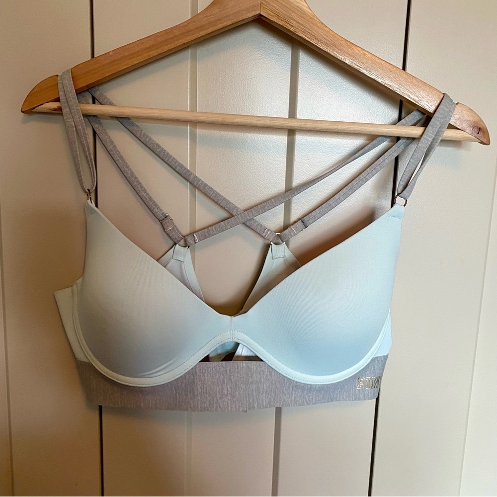 PINK Victoria's Secret -Bonded-Green & Gray Strappy Bra Collection-Size L
